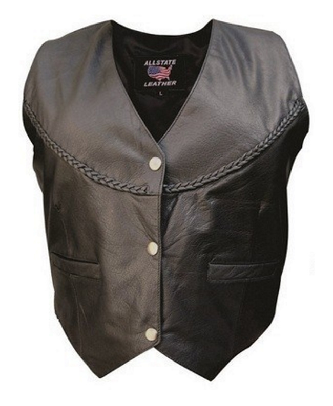 (image for) Ladies lambskin leather vest with braided yoke